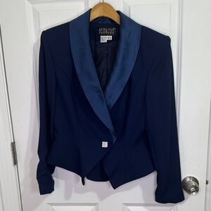 Vintage Navy Satin Trim Evening Jacket Rhinestone Button Size 10